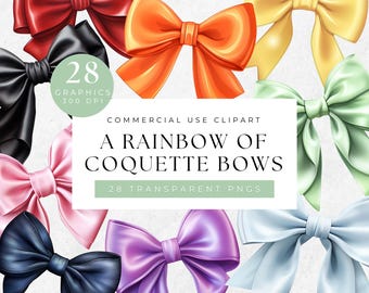 Coquette Bows PNG Clipart: Rainbow Ribbon Graphics (Digital Download)