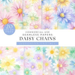 Daisy Seamless Digital Paper, Pastel Daisy Digital Pack, Seamless Floral Patterns, Printable Scrapbook Paper, Floral Backgrounds, Craft DIY