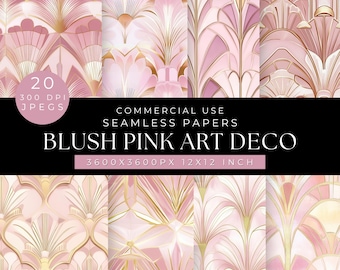 Blush Pink Digitale Papiere im Art Deco Stil: Nahtlose Muster (Digitaler Download)