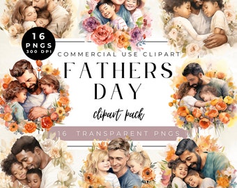 Father's Day Watercolor Clipart: Dad & Children PNG Graphics (Commercial Use)