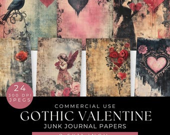 Gothic Valentine Junk Journal Papers: Dark Romantic Collage (Digital Download)