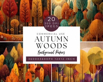 Kit de diario basura Autumn Meadow, papeles de fondo con bosques otoñales, efímeras de otoño, páginas imprimibles para álbumes de recortes, materiales para manualidades, descarga digital