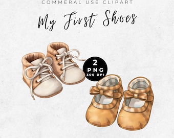 Watercolor Baby Booties Clipart: Neutral Newborn Shoes (PNG Digital Download)