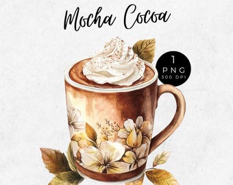 Watercolor Christmas Hot Chocolate Clipart: Festive Drink PNG (Digital Download)