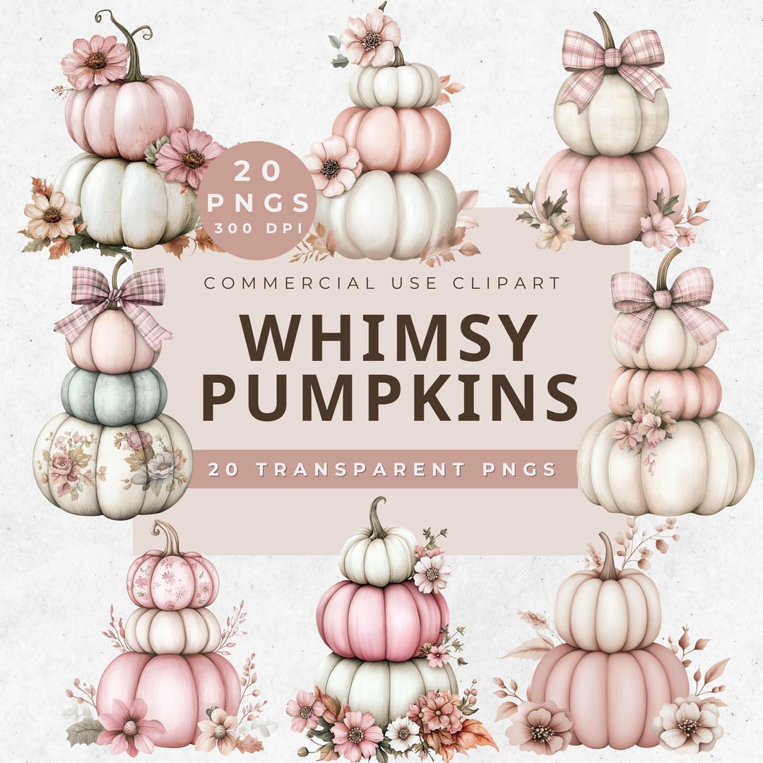 Pastel Pink Pumpkin Stack PNG: Fall Halloween Clipart (digital Download ...