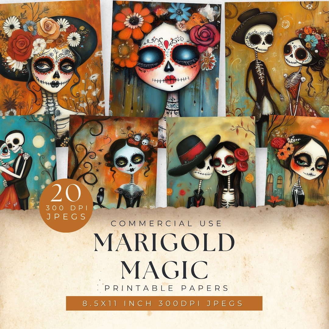 Day of the Dead Junk Journal Papers, Mexican Sugar Skull Backgrounds ...