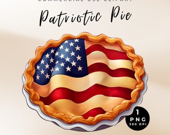 Patriotic Pie Clipart: July 4th Watercolor PNG (Digital Download)