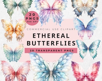 Pastel Butterfly Clipart: Ethereal Fairy Wings (Digital Download)