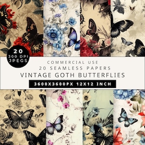 Butterflies and Wildflowers Digital Paper, Vintage Butterflies Digital Paper, Digital Paper Flowers And Butterflies, Vintage Seamless Papers