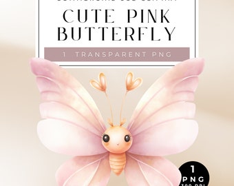 Clipart de mariposa dorada rosa, linda mariposa rosa pastel, clipart de mariposa rosa, clipart de mariposas de acuarela, clipart de jardín, comercial