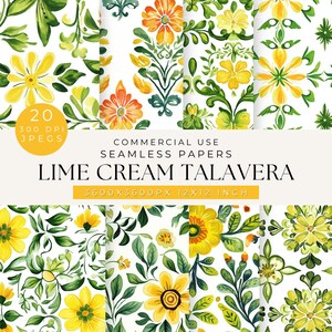 Carrelage sans couture Talavera crème citron vert, motifs mexicains, motifs méditerranéens uniques, téléchargement immédiat, carreaux espagnols sans couture, travaux manuels