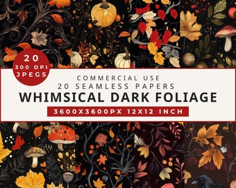 Whimsical Goth Fall Digital Papers: Dark Floral Patterns (Digital Download)