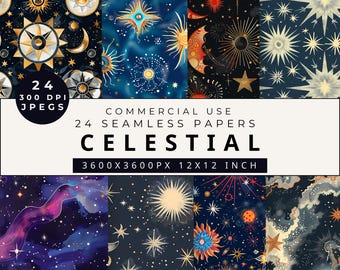 Celestial Digital Paper: Seamless Galaxy Scrapbook Patterns (Digital Download)