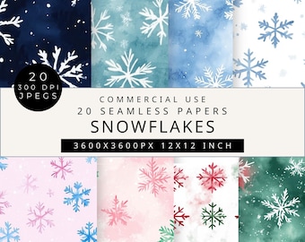 Aquarell Schneeflocke Digitale Papiere: Nahtlose Weihnachtsmuster (Digitaler Download)