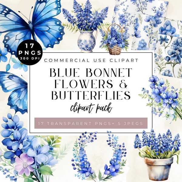 Aquarel Bluebonnet clipart, wilde bloemen clipart, transparante PNG kaart maken, Texas Bluebonnet clipart, blauwe bloem clipart, commerciële