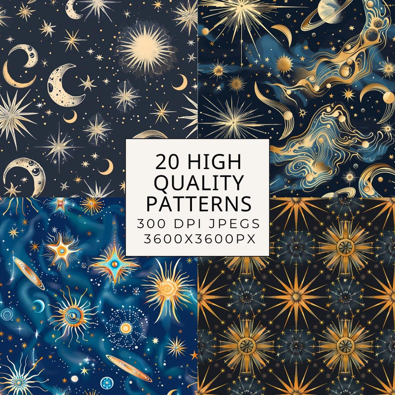 Celestial Digital Paper: Seamless Galaxy Scrapbook Patterns (digital ...