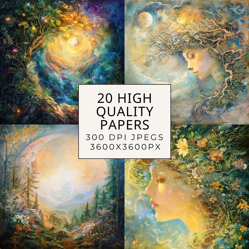 Ethereal Summer Solstice Background Papers: Boho Celestial Designs ...