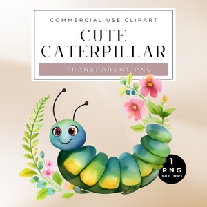 Watercolor Caterpillar Clipart, Hungry Caterpillar Clipart, Caterpillar Clipart, Commercial Use, Cute Insects, Nursery Décor, Insect Art