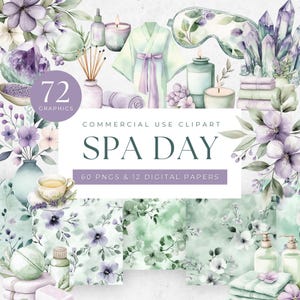 Clipart thème spa, spa filles clipart, clipart hiver spa, clipart journée de spa, soins personnels, art beauté, papiers numériques sans couture, essentiels du spa