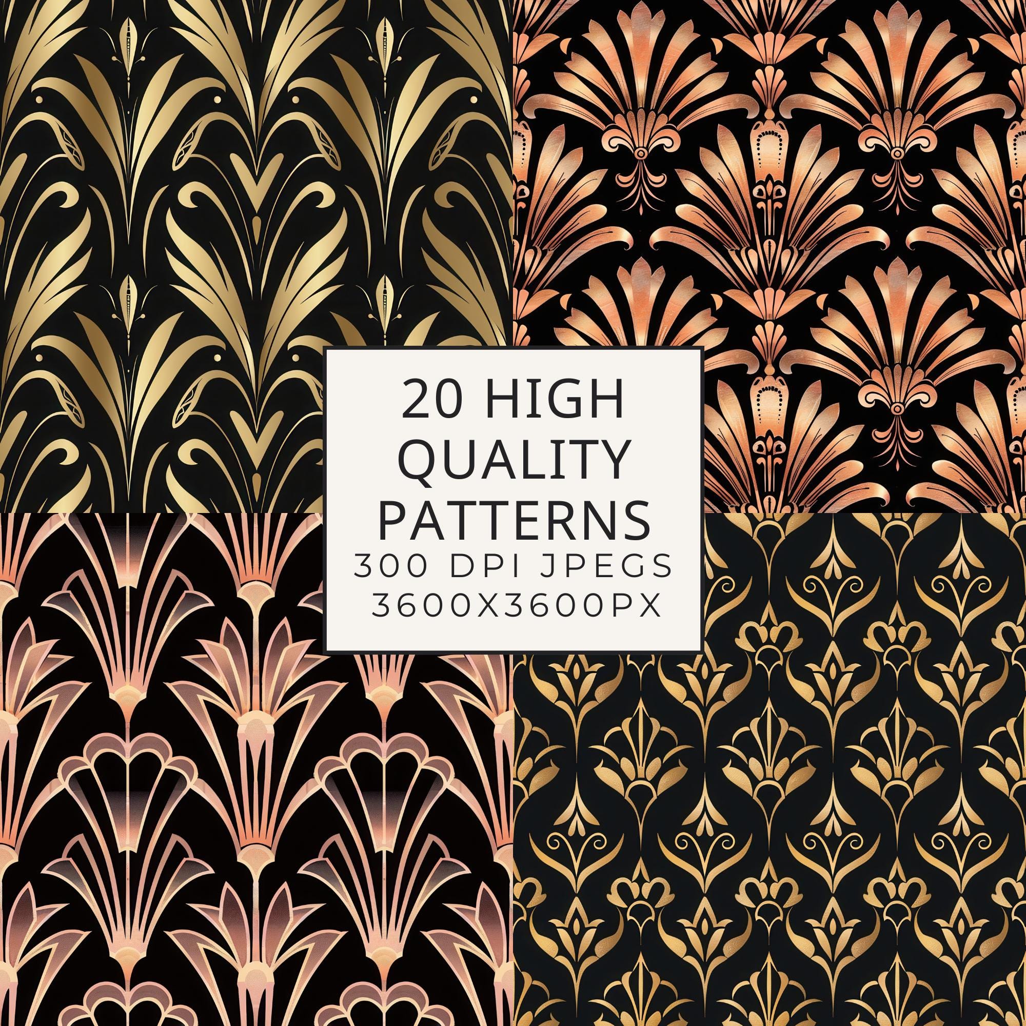 Art Deco Digital Scrapbook Papers, Gold & Rose Gold, Art Nouveau ...