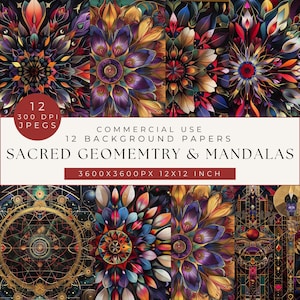 Pode incluir: Um conjunto de 12 papéis de fundo digitais com intrincados desenhos de mandalas e geometria sagrada. Os papéis têm 3600 x 3600 pixels e são perfeitos para uso comercial.