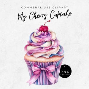 Cerise Cupcake Clipart PNG, décoration de fête aquarelle mignonne, cerises PNG pour sublimation, Galentines Clipart, Aquarelle pour enfants, baby shower