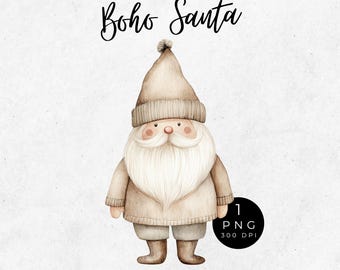 Boho Santa Clipart: Whimsical Christmas Graphics (PNG Digital Download)