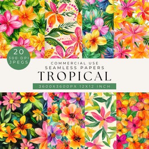 Bright Floral Digital Seamless Paper Pack, Tropical Seamless Patterns, Scrapbooking, Vibrant Floral Papers, Colorful Downloads, Invitations