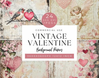Vintage Valentinstag Digitale Papiere: Shabby Chic Floral Herzen (Digital Download)