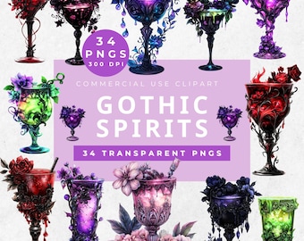 Clipart di cocktail di Halloween ad acquerello: PNG di bevande gotiche (download digitale)