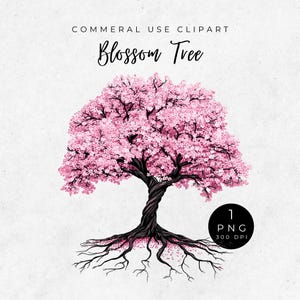 Clipart di alberi di ciliegio in fiore, scrapbooking, arte floreale, acquerello di fiori di ciliegio, PNG di fiori di ciliegio, clipart di alberi primaverili, download digitale