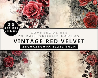Goth Red Rose Digital Papers: Vintage Scrapbook Paper (Digital Download)