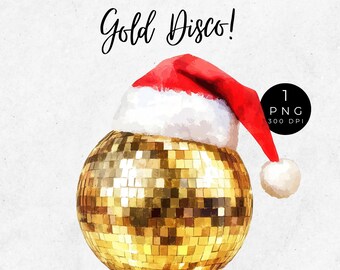 Gold Disco Ball Christmas Clipart: Retro Holiday PNG (Digital Download)