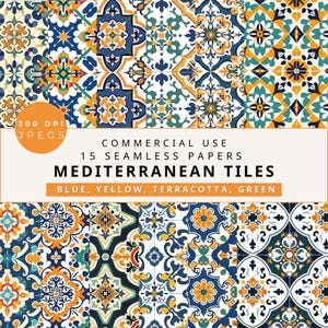 Mediterranean Tile Seamless Pattern: Blue Mosaic (Digital Download)