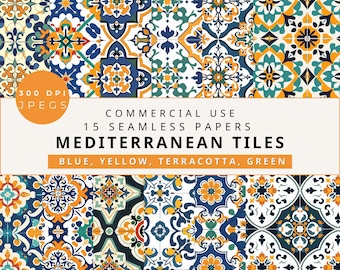 Mediterranean Tile Seamless Pattern: Blue Mosaic (Digital Download)