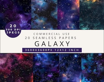 Watercolor Galaxy Seamless Paper: Space Digital Patterns (Digital Download)