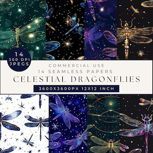 Celestial Dragonfly Seamless Pattern: Scrapbook Paper (Digital Download)