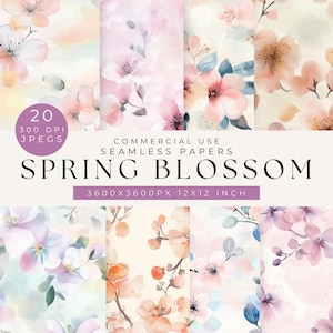 Papéis digitais sem costura Spring Blossom, pacote de papel digital Spring Cherry Blossom, padrões florais sem costura, pacote de papel digital Pastel Sakura