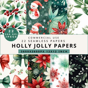 Watercolor Christmas Paper Pack: Red & Green Holiday Patterns (Digital Download)