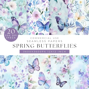 Carta senza cuciture con farfalle primaverili: motivi pastello per scrapbooking (download digitale)