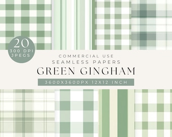 Sage Green Gingham Digital Paper: Seamless Plaid Texture (Digital Download)