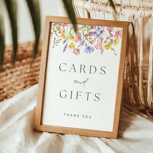 Enseigne pour cartes et cadeaux, baby shower de bébé en fleurs, fleurs sauvages imprimables enseigne pour cartes et cadeaux, décoration de baby shower printanière modifiable, A12