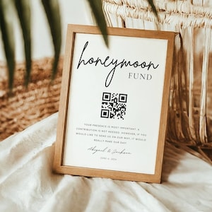 Honeymoon Fund Zeichen druckbar, QR-Code Hochzeitsschild, Brautdusche Zeichen, Venmo QR-Code Hochzeit Beschilderung, Minimalist Verlobungsfeier Zeichen,