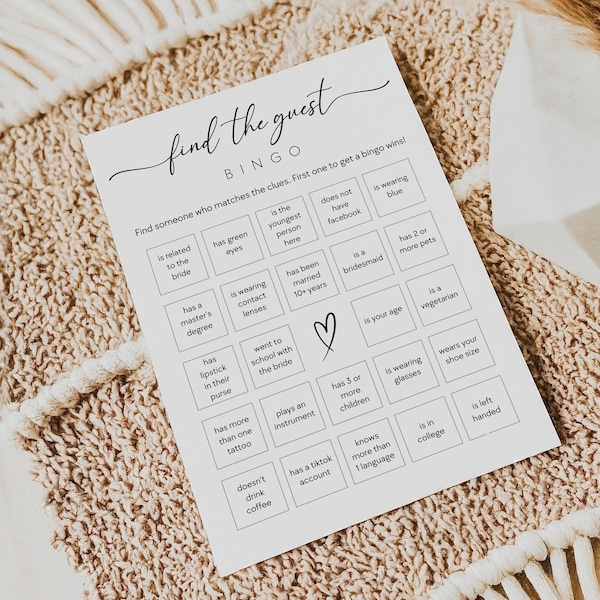 Find the Guest Bingo, Printable Bridal Shower Bingo, Editable Bridal Shower Game Template, Instant Download