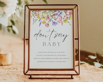 Don't Say Baby Game, Editable Baby in Bloom Baby Shower Sign, Printable Baby Shower Game, Wildflower Baby Shower Template, A12