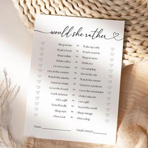 Serait-elle plutôt jeu de douche nuptiale, jeu de la future mariée minimaliste imprimable, modèle de jeu de douche de mariage moderne modifiable, téléchargement immédiat