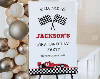 Fast One Birthday Welcome Sign Template, Editable Race Car Welcome Sign Printable A15