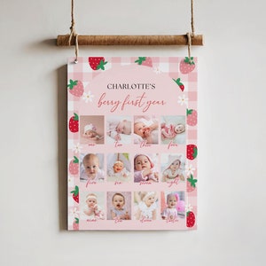 Affiche de premier anniversaire Berry, panneau modifiable de fête de 1er anniversaire fraise, affiche imprimable premier anniversaire, panneau d'étape, A14