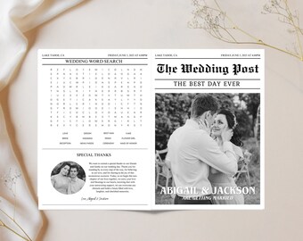 Wedding Newspaper Template, Printable Wedding Program, Wedding Word Search, Wedding Timeline Template, Editable Wedding Ceremony Program