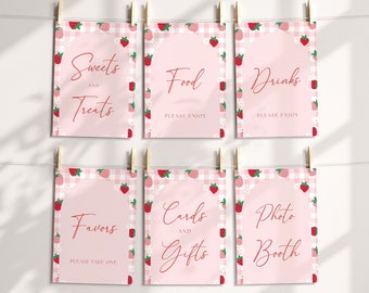 Panneaux pour le premier anniversaire des baies, 1er anniversaire imprimables fraises, décoration de fête modifiable pour le premier anniversaire A14, A125